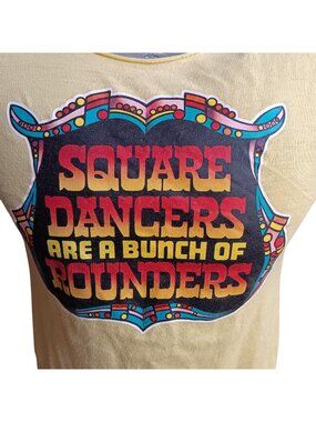 True Vintage T-shirt Small 1970s Yellow Single Stitch Square Dancers Rounders